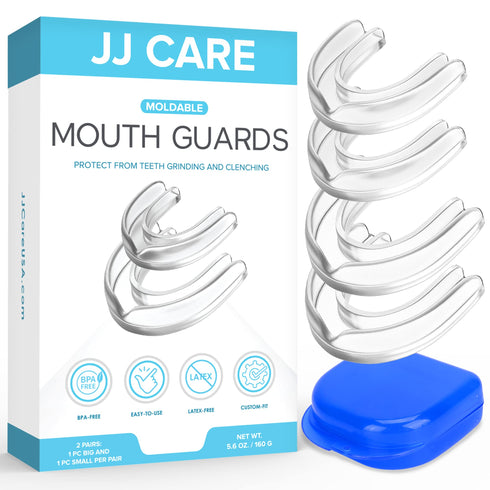 JJ CARE Mouth Guard (2 Pairs), Best Value Comes Retainer Cleaner Tablets, Custom Moldable Night Guards for Teeth Grinding at Night, Dental Mouth Guard for Sleeping